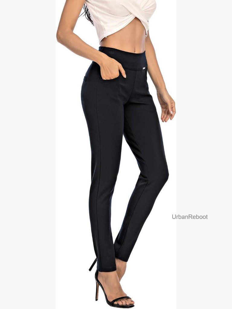 Comfort Stretch Slim Fit High Waist Pull On Pants With Pockets For Work